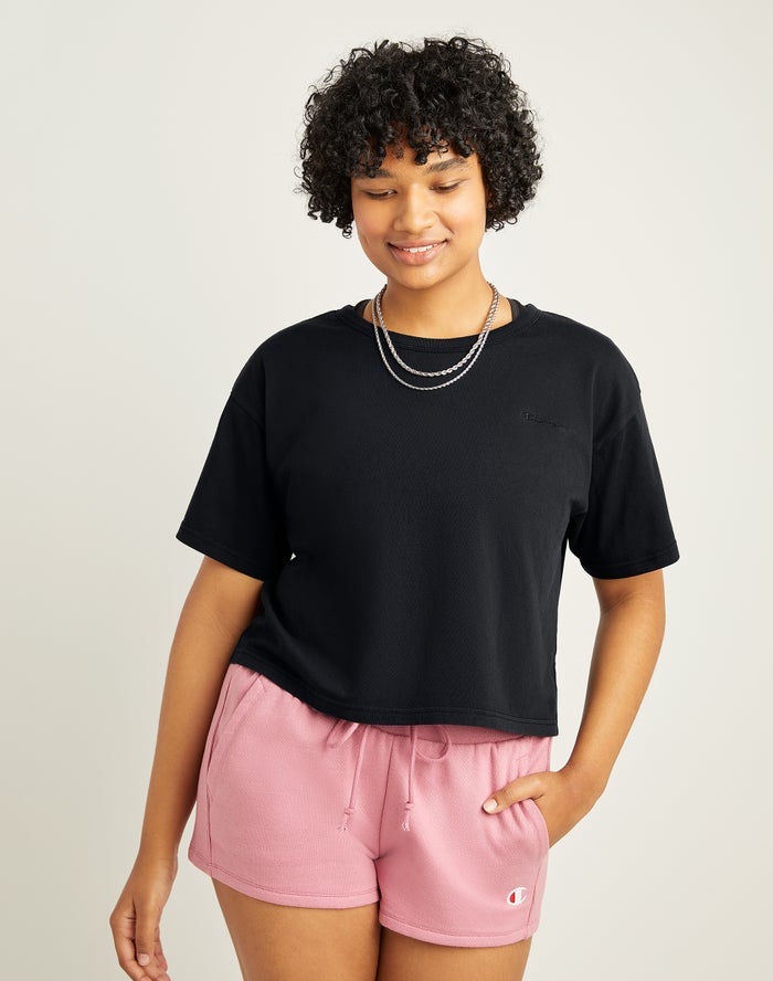 Champion Womens T-Shirt NZ - Lightweight Cropped Black ( 3728-TQGLS )